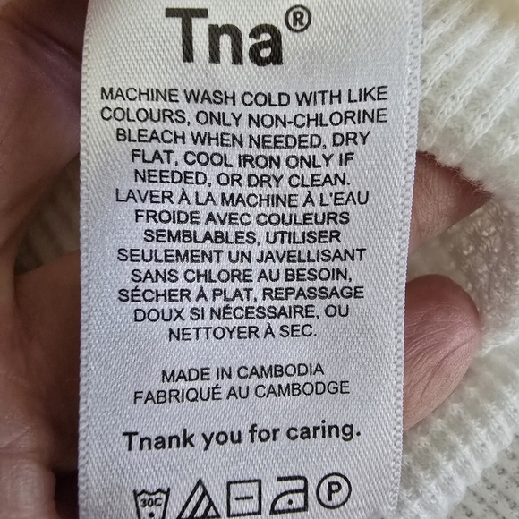 Aritzia Tna Women's White Waffle Knit Long Sleeve Ribbed Cuff And Sleeves Size S - Picture 10 of 11